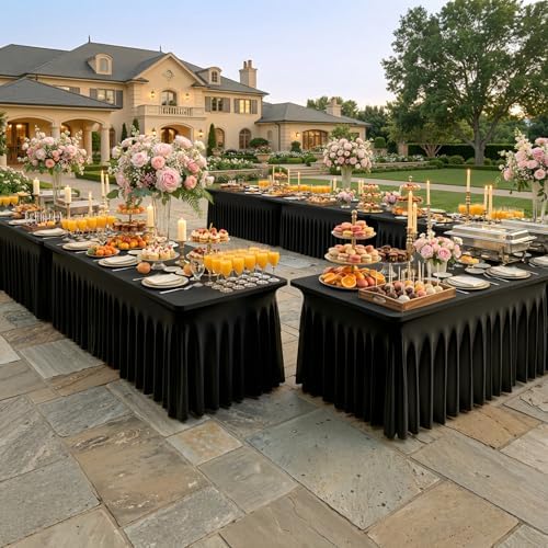 2 Pack Black Spandex Tablecloths for 4 ft Rectangle Tables, Wrinkle Free Fitted Table Covers 4 Foot StretchyTable Cloth with Skirt for Parties Weddings Birthday Banquet Baby Shower - Image 4