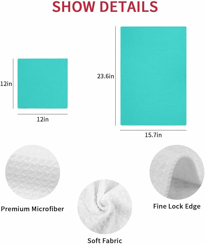 Turquoise Dish Towels Set, Waffle Weave Kitchen Towels Microfiber Towels Cleaning, Modern Minimalist Casual Traditional Solid Pure Color Soft Absorbent Dish Drying Towels Hand Towels 4 Pack 12x12 Inch - Image 7