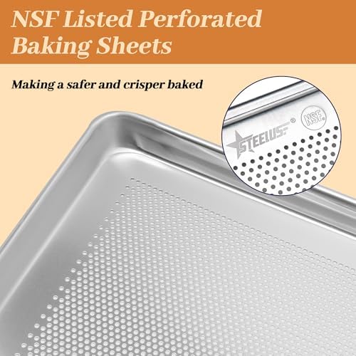 6 Pack Perforated Half Size Aluminum Baking Sheet Pans, 18"x13" | NSF, commercial cookie sheets, rolled rim baking pan, for roasting, freezer, bakery, oven safe up to 500℉ - Image 2