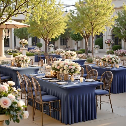 2 pk Navy Blue Spandex Tablecloth 6ft With Ruffle Table Skirt, Wrinkle Free Stretchy Fitted Tablecloths for 6 Foot Rectangle Tables, Elastic Spandex Table Covers 6ft for Weddings Parties Banquet Craft - Image 3