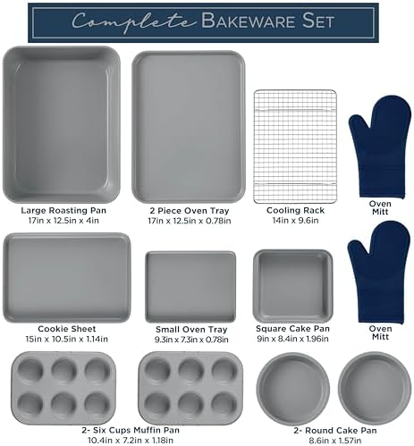 Country Kitchen Nonstick Stackable Bakeware Set - Deluxe Heavy Duty, Durable, Easy Release Baking Set, Denim, 13 Pcs - Image 4