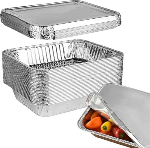 21"x13" Large Full Size Aluminum Pans With Lids （15 Pack） by LUCKMETALifeSupermarket