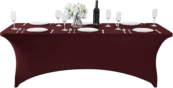 MDS® Pack of 2 Spandex Tablecloth 4FT Tight Fitted Stretch Table Cover – Washable Wrinkle-Free Reusable Elastic Patio Tablecloth for Wedding, Party, Banquet, Trade Show, Event Décor - Burgundy - Image 3