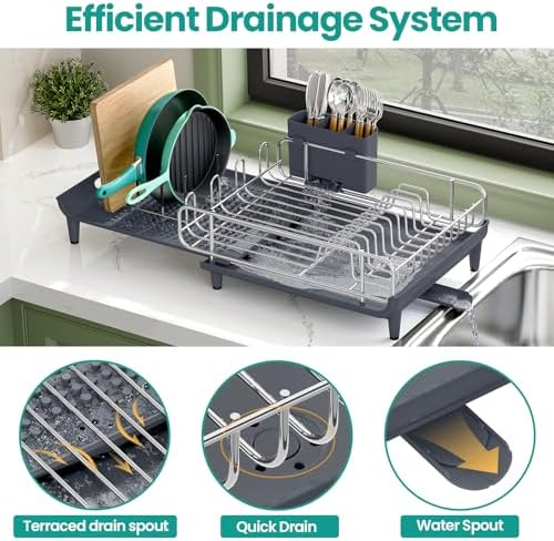 TOOLF Expandable Dish Drying Rack for Kitchen Counter, 16.7"-26.8", Gray - Image 4
