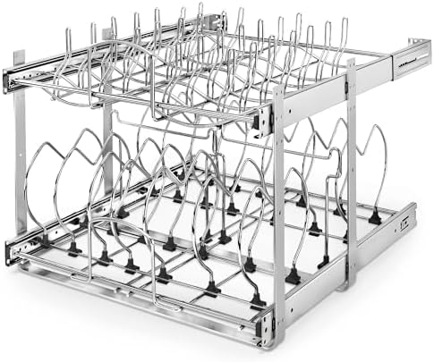 Rev-A-Shelf Kitchen Cabinet Pullout Organizer, Min Open Width of 20.5" | 2-Tier U-Shaped Cookware Storage Rack for Pots, Pans, and Lid Cookware, Adjustable Heavy Duty Wire, Chrome, 5CW-1222-CR - Image 2