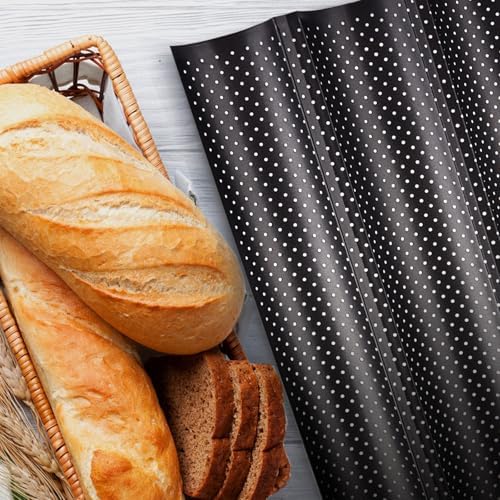 ASelected Baguette Baking Tray Baguette Tray with Non-Stick Coating Baguette Baking Mould for 4 Baguettes Bread Baking Mould Perforated Baguette Tray Rolls with 4 Cavities - Image 4