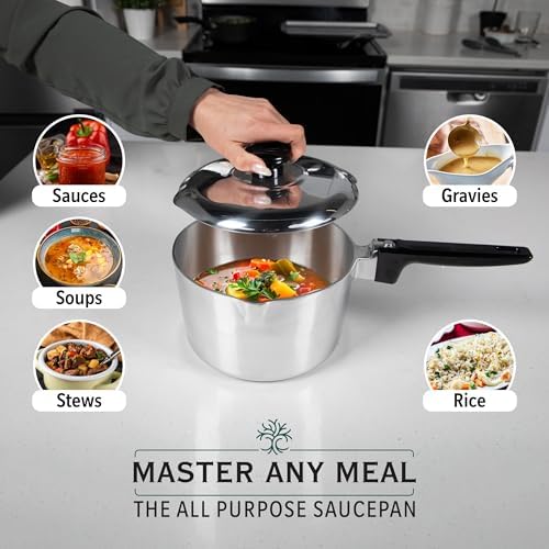 Magnaware Cast Aluminum Sauce Pan with Lid 2 Quart - Multipurpose Lightweight Saucepan with 2 Side Pour Spouts & Stay-Cool Handle - Small Cooking Pot for Sauces, Pasta, Soup - Oven Safe - Image 7