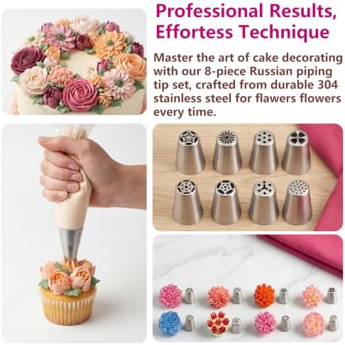 Gawren-H&E 209 PCS Cake Decorating Kit, Baking Supplies tools for beginner | Cake Decorating Supplies with Icing Dispenser Gun,Piping Bags and Tips Set,Scrapers and more-Frosting Piping Kit(Light Pink) - Image 6