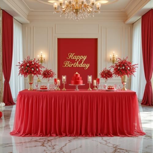 HB HBB MAGIC Red Table Cloths 6 Foot Rectangle Tulle Table Skirt Rectangle Tables 6ft Fitted Spandex Table Covers Stretch Elastic Banquet Wedding Baby Shower Birthday Party Table Cloths by HBBMAGIC