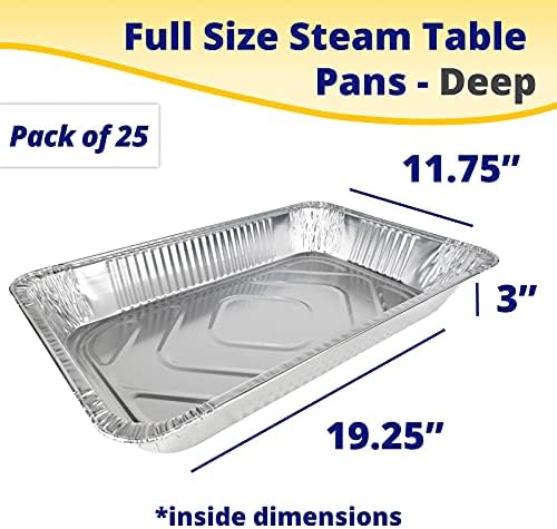 IDL Packaging Full Size Aluminum Steam Table Pans - Deep, 21" x 13" x 3" (Pack of 25) - Disposable Foil Pan for Grilling, Roasting, BBQ, Cooking, Baking, Freezing - Food-Safe Catering Supplies - Image 2
