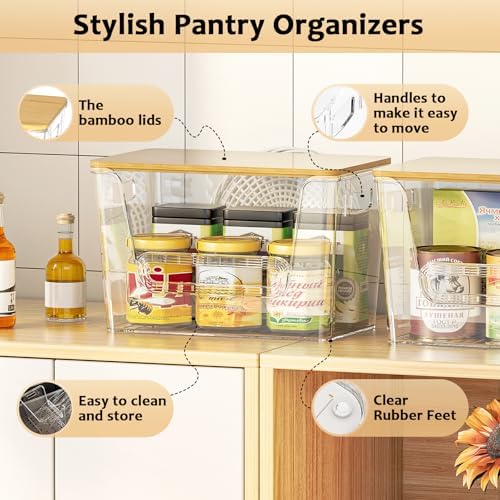 Delamu 4 Pack Pantry Organizers and Storage,Trash Bag Dispenser with Bamboo Top,Stackable Trash Bag Dispenser Under Sink Organizer for 4-30 GalBags,Onion,Potato,Fruits,Clear - Image 3