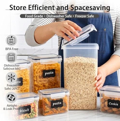 42 PCS Airtight Food Storage Containers with Lids, Plastic Kitchen and Organization Canisters for Cereal, Dry Food, Flour and Sugar, BPA-Free, PVC-Free, Includes Labels & Marker - Image 5