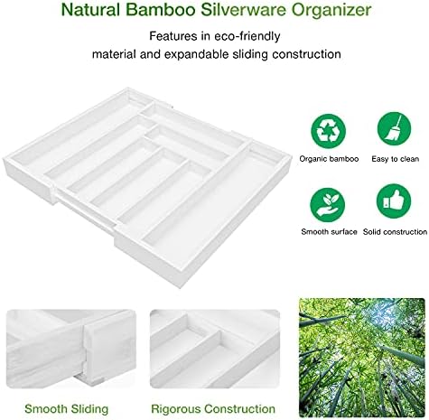 Pipishell Bamboo Expandable Drawer Organizer for Utensils Holder, Adjustable Cutlery Tray, Wood Drawer Dividers Organizer for Silverware, Flatware, Knives in Kitchen, Bedroom, Living Room (White) - Image 5
