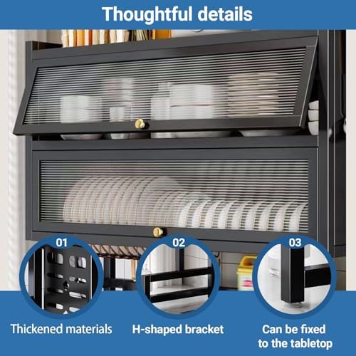 Large 2-Tier Metal Over Sink Dish Drying Rack with Flip-top Door Dish Organizer Rack with Removable Cutlery Basket and Drip Tray for Plates Bowl Sink(Black,95CM/37.4IN) - Image 5