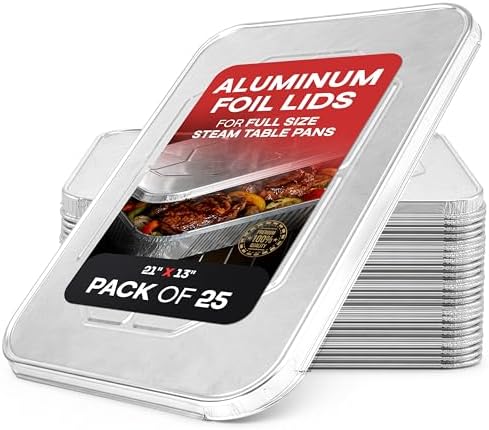 IDL Packaging Aluminum Foil Lids for Full Size Aluminum Steam Table Pans - 21" x 13" (pack of 25) - Disposable Cover for Aluminum Grill Pans - Oven & Freezer Safe - Durable Top for Aluminum Foil Pan by IDLPackaging