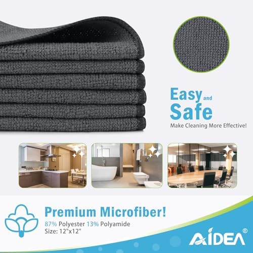 AIDEA Gray Microfiber Cleaning Cloth-100PK, Cleaning Rags 12"x12" Absorbent - Image 2