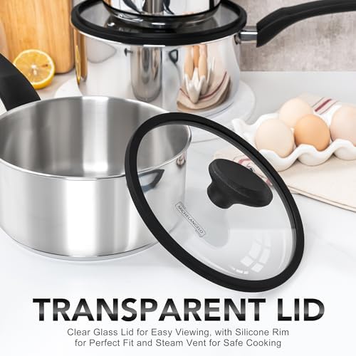 MICHELANGELO Stainless Steel Saucepan with Lid 1QT & 2QT & 3QT, Triply Stainless Steel Saucepans with Bakelite Handle, Premium Nonstick Sauce Pot Set for Kitchen Cooking, Induction Compatible - Image 4