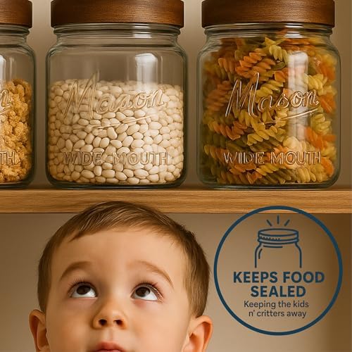 Kitchentoolz Half Gallon Glass Mason Jars with Airtight Push to Close Wooden Lids - Food Storage & Canning Jars with Measurement Markings - Pantry Containers for Flour, Sugar & Dry Goods - 64 oz (4pk) - Image 5