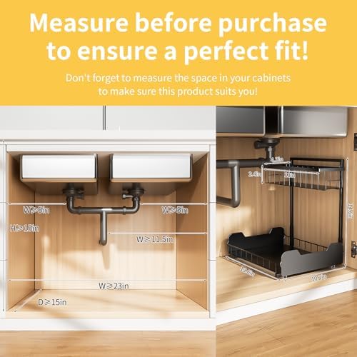 PureBox Under Sink Organizer, 2-Tier L-Shaped Pull Out Cabinet Shelf with 2 Installation Methods, Adjustable Sliding Storage Drawer for Kitchen, Bathroom, Laundry, Metal, Black, 2-Pack - Image 2