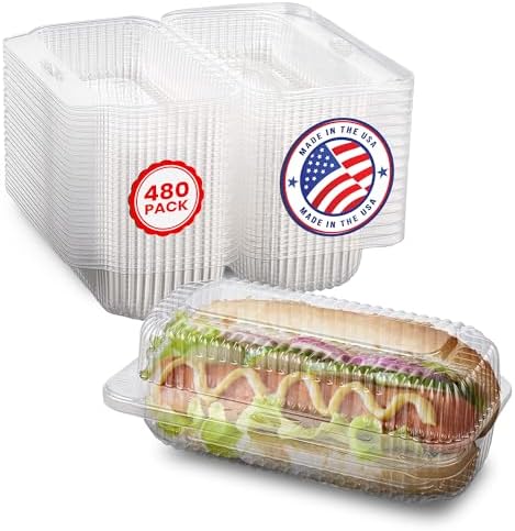 MT Products Plastic Hot Dog Container - 6.5" x 2.75" x 2.6" - Take Out Containers with Hinged Lid for Salads, Desserts, Sandwiches, and Cookies (Pack of 480) - Made in USA by MTProducts