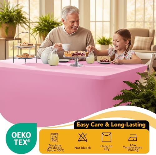 8-Pack Premium Pink Spandex Tablecloths for 6ft Rectangle Tables - Image 7