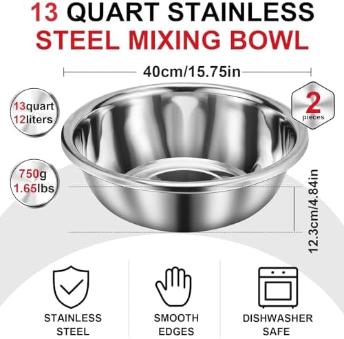 FillTouch 2 Pack 13 Qt Stainless Steel Mixing Bowl, 304 Metal - Image 2