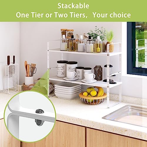 Across-Star Expandable Cabinet Shelf Organizer Rack, Stackable Kitchen Counter Storage Shelves Stand, Adjustable Height Pantry Shelf Spice Rack (White, 1 Pack) - Image 4
