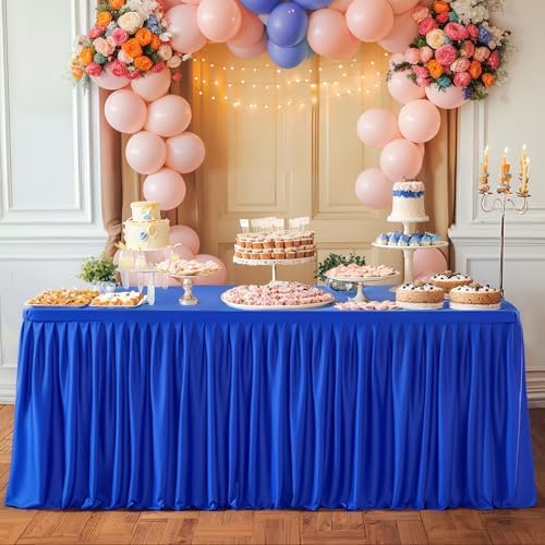 Wish Care Royal Blue Table Clothes for Rectangle Tables 6ft, Wrinkle Resistant Fitted Table Cloth with Pleated Ruffle Skirts for Banquet Wedding Baby Shower Folding Tables by WishCare