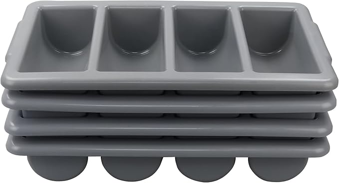 Begale 4-Pack Commercial Cutlery Bin, 4-Compartment Cutlery Bin, Gray - Image 9
