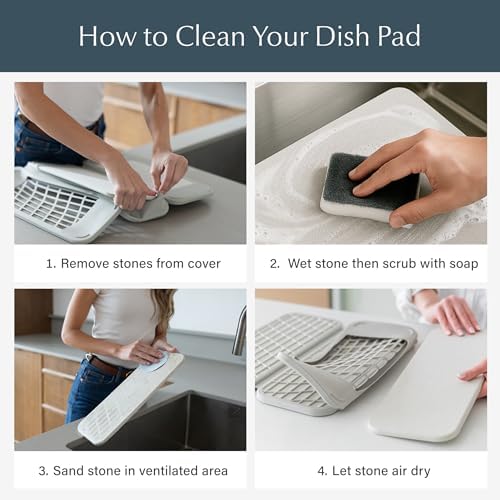 Dorai Home Dish Pad - Collapsable Stone Dish Drying Mat with Diatomaceous Earth for Quick Drying - Ultra Absorbent - Encased in Silicone - Eco-Friendly, Foldable - Large 24.6" x 16.5", Slate - Image 6