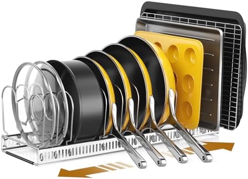 ORDORA Pots and Pans Organizer under Cabinet, 11.8-22.8" 12 Dividers Silver by ORDORA