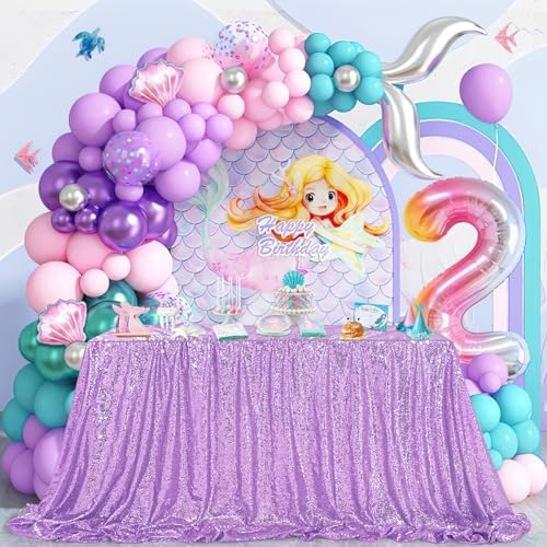 90x156 Rectangle Sequin Tablecloth Lavender Wedding Table Linens Overlay - Image 5