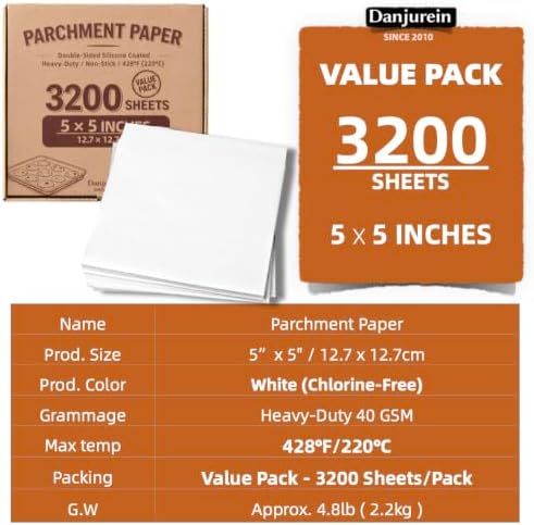 White 5x5 Parchment Squares, 3200pcs Patty & Baking Sheets | Food grade non-stick precut liners for small baking, deli wraps, cupcake trays & air fryer use. Greaseproof, heat resistant. - Image 2
