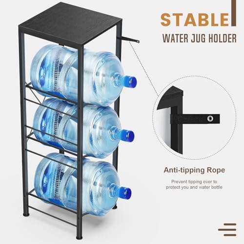 Housolution 3-tier 5 Gallon Water Jug Holder with Storage Shelve | 5 Gallon Water Bottle Holder, Water Jug Stand, Water Jug Rack, Water Bottle Organizer for Kitchen,Office,Living Room, Black - Image 6