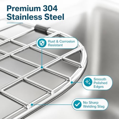 Kitchen Sink Grid, Stainless Steel Sink Protectors Grate for Bottom of Kitchen Sinks, 23" x 13" with Rear Drain 2" Curve Corner for Single Bowl Sinks - Image 6