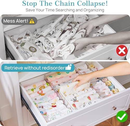 Vtopmart 4" High Drawer Dividers for Clothes, 13"-22" Adjustable, 12 pack | Expandable Dresser Drawer Organizer, Clear Plastic Separators for Dresser, Baby Clothing, Underwear, Cosmetic, Toiletries - Image 7