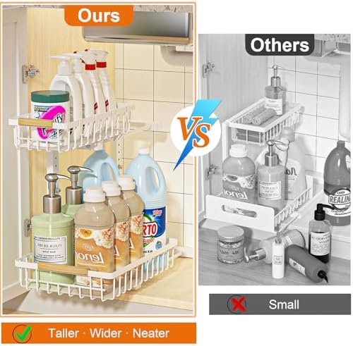 REALINN Under Sink Organizer, White 2 Pack Height Adjustable - Image 4