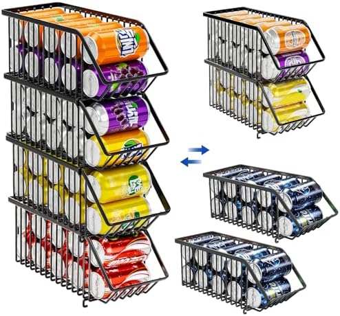 Stackable Soda Can Organizer Rack, Stacking Can Dispensers Refrigerator Organizer Bins Pop Soda Dispenser Canned For Fridge, Freezer, Kitchen, Cabinets (Black, 6) - Image 4