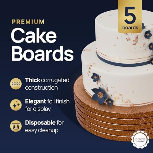 O'Creme Round Cake Board Drum, Rose Gold Foil, 20 Inch, 5 Pack | Half-inch thick disposable drums provide sturdy, durable support for tiered and decorated cakes with a gorgeous foil finish. - Image 2