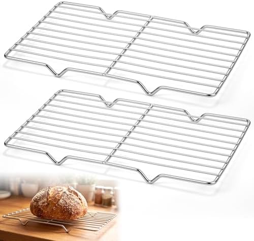 Lounsweer 2 Pack Cooling Racks, 5L x 10.5W x 1H Stainless Steel Wire Rack for Baking Sheet, Large Cookie Cooling Rack, Oven Safe Cooking Racks for Sheet Pan, Dishwasher Safe, Fits Third Size Pans by Lounsweer