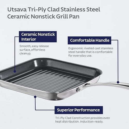 Tramontina Utsava Tri-Ply Clad Stainless Steel 10-Inch Square Grill Pan - Image 3
