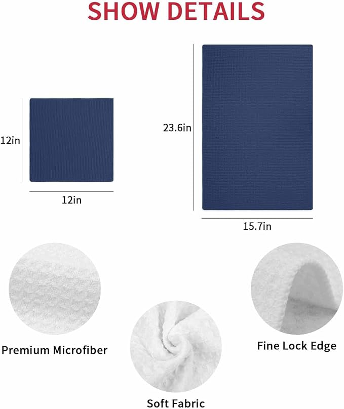 Navy Blue Dish Towels Set, Waffle Weave Kitchen Towels Microfiber Towels Cleaning, Contemporary Minimalist Abstract Solid Color Soft Absorbent Dish Drying Towels Hand Towels 4 Pack 15.7x23.6 Inch - Image 7