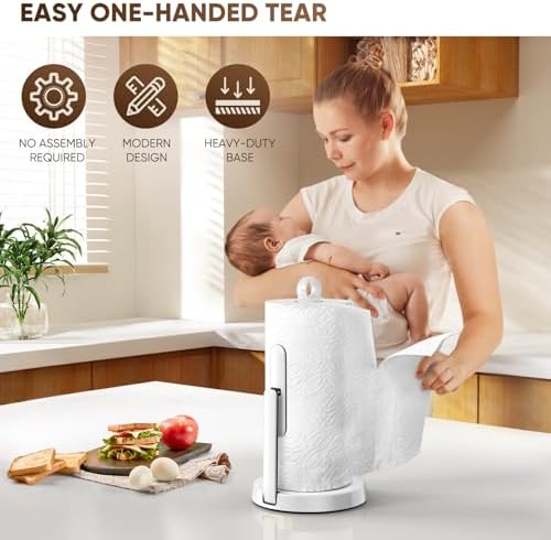 theaoo Heavy-Duty Paper Towel Holder with Tension Arm, Countertop(1, White) - Image 3