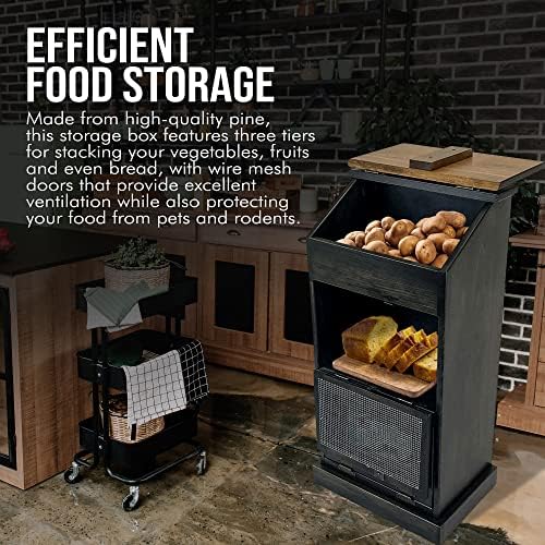 Peaceful Classics Wooden Bread Bin, Decorative Onion Storage Bin, Wooden Vegetable Bin w/Lid for Kitchen Pantry, Mocha - Image 2