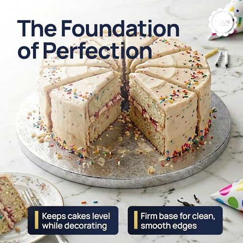 O'Creme Round Cake Drum Board Silver Foil 8 Inch 1/2" Thick 5 Pack | Sturdy, disposable silver foil cake circles with a gorgeous design — perfect for display and transport of layered cakes. - Image 5