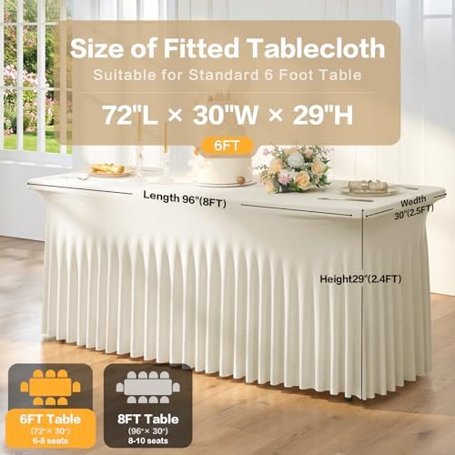 leegleri 2 Pack Beige Spandex Fitted Tablecloths for 6 Foot Rectangle Tables, Beige Stretch Table Cloth with Table Skirt, Wrinkle Free Spandex Table Covers 6ft for Parties, Weddings, Trade Shows - Image 5