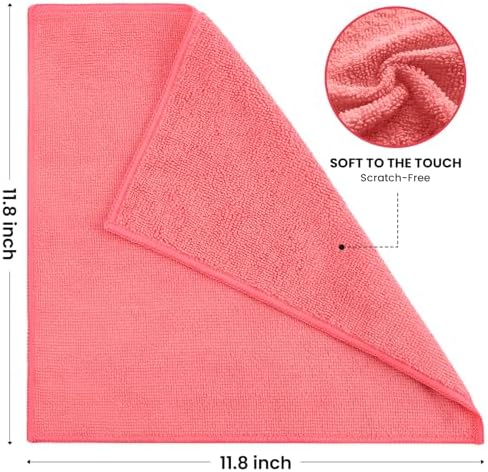 SIFANGKE Microfiber Cleaning Cloth, 12 Pack Pink Cleaning Rags for Housekeeping, Reusable Microfiber Towels for Car, Kitchen, Bathroom and Household Cleaning Supplies, 11.8"X11.8" - Image 2