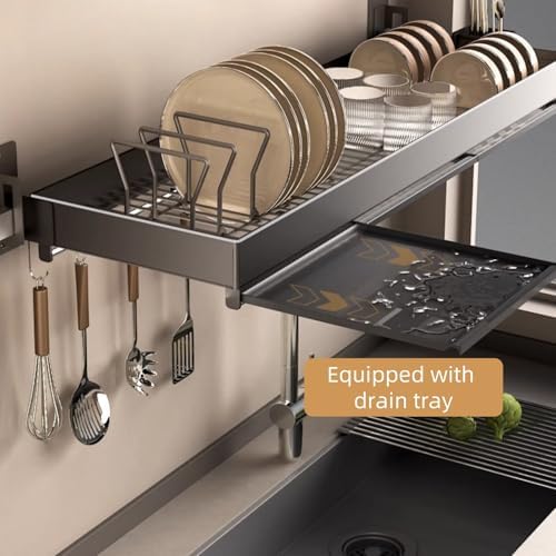 Wall-Mounted Stainless Steel Dish Drying Rack with Cutlery Holder,Hooks & Drainboard – Space-Saving Shelf for Plates,Bowls & Cups - Image 7