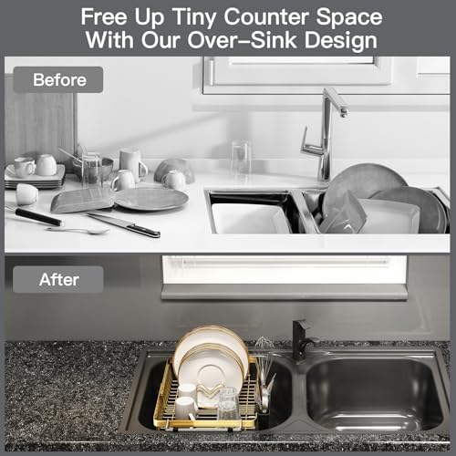 MAJALiS Gold Dish Drying Rack Over The Sink with Utensil Holder - Image 2