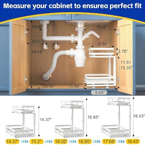 2-Tier Metal L-Shaped Pull-Out Under Sink Organizer, White, 2 Pack - Image 3